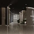 Modern Lobby Interior Design With Reception Desk Green Plants And Lighting