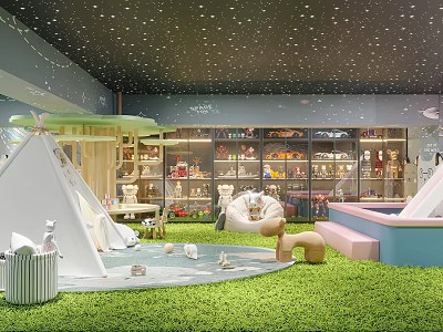 Starry Ceiling Children's Play Area With Tent Play Equipment And Turf 3d model