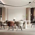 Elegant Modern Restaurant Interior With Marble Dining Table And Stylish Chairs 3d model