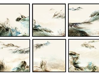 New Chinese Decorative Painting Ink Decorative Painting Combination 3d model