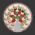 Layered Strawberry Cake With White Cream And Fresh Strawberry Decorations On White Stand