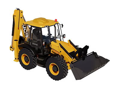 CAT Yellow Backhoe Loader Utility Vehicle With Front Loader Bucket And Backhoe Arm 3d model