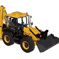 CAT Yellow Backhoe Loader Utility Vehicle With Front Loader Bucket And Backhoe Arm
