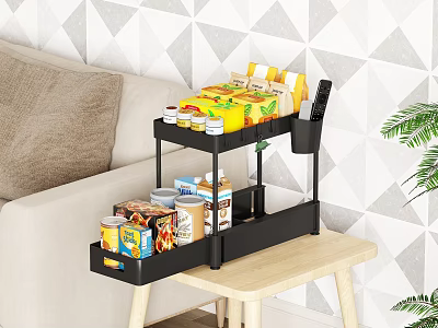 Black Two Tiered Storage Shelf for Organizing Snacks Cans and Food Items in Living Room 3d model