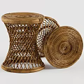 Natural Rattan Round Woven Stools With Handmade Design For Home Decor
