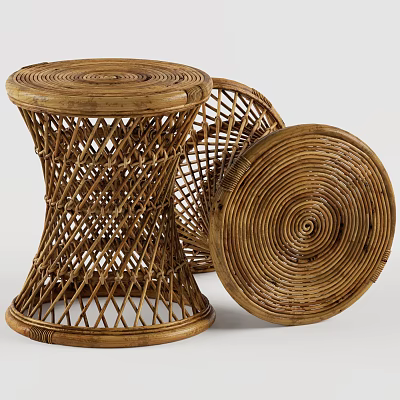 Natural Rattan Round Woven Stools With Handmade Design For Home Decor 3d model