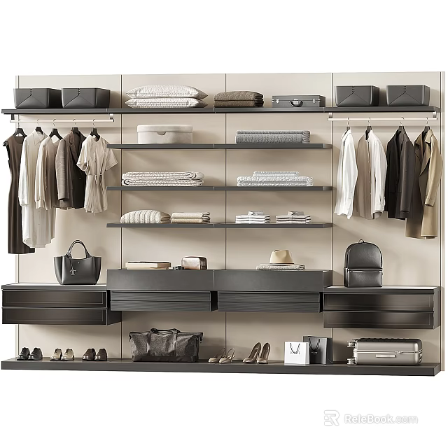 Modern Open Wardrobe With Large Storage Space For Clothes Shoes Bags And Other Daily Belongings 3d model 