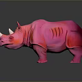 Pink Rhinoceros Sculpture with Red Accents Standing on Dark Background and Reflection