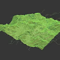 3D Landscape Terrain Model Featuring Mountain Ranges Green Vegetation Blue Lake and Natural Topography