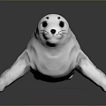 Cute White Baby Seal 3D Model Lying On Dark Surface With Soft Reflection
