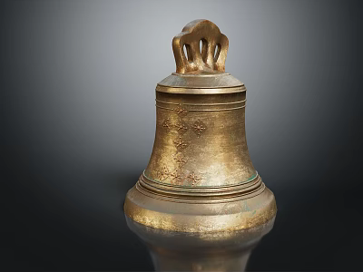 Vintage Brass Musical Bell With Decorative Top Handle And Golden Textured Surface 3d model