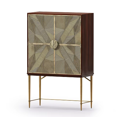 Modern Luxury Entryway Cabinet Sideboard With Dark Wood Gold Metal And Geometric Pattern Design 3d model