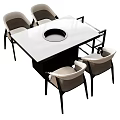 Modern Gray Dining Chairs with Black Legs Around Square Table with Circular Center Groove