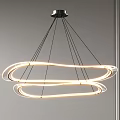 Sleek Modern Chandelier with Double Circular Illuminated Rings and Black Hanging Cables