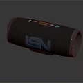 Sleek Black Portable Bluetooth Speaker With Gold LEN Logo And Cylindrical Design