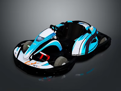 Blue and White Go Kart with Streamlined Body Racing Seats and Cool Graphics 3d model