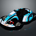 Blue and White Go Kart with Streamlined Body Racing Seats and Cool Graphics