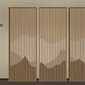 Modern Wooden Slat Screen With Three Panel Illuminated Wave Pattern Design 3d model