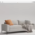 Light Gray Two Seater Sofa Featuring Orange Cushion Gray Fringe Blanket And Black Slim Legs