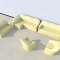 Modern Minimalist Beige Leather Sofa Set with Multiple Seating Units and Armchairs 3d model