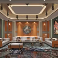 Luxurious KTV Interior Design With Sofas Coffee Tables And Decorative Paintings 3d model