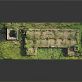 Ancient Ruins Model With Stone Tower Ruined Walls And Overgrown Grass