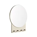 Round Mirror With Wooden Hook Board Featuring Four Hooks For Home Entryway