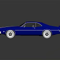 Blue Classic Muscle Car With White Stripe Shiny Body And Alloy Wheels