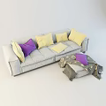 Stylish Sofa Set with Soft Pillows Ottoman and Floral Pattern Blanket 3d model