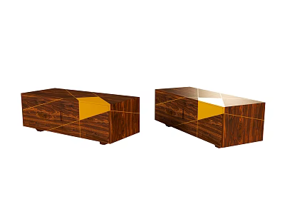 Modern Wooden TV Stands With Geometric Inlay Design And Yellow Accent Details 3d model