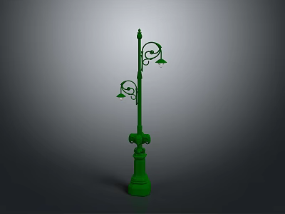 Green Outdoor Ornamental Street Lamp With Curved Arms And Vintage Design 3d model
