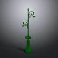 Green Outdoor Ornamental Street Lamp With Curved Arms And Vintage Design
