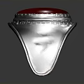 Silver Ring with Red Oval Gemstone Decorative Stones and Intricate Band Patterns 3d model