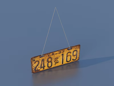 Retro Vintage Yellow License Plate With Numbers Letters For Home Decorative Use 3d model