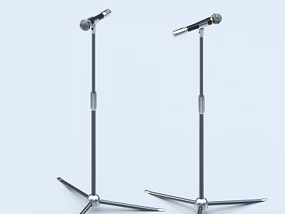 Two Professional Microphones with Stands as Essential Entertainment Appliances for Performances 3d model