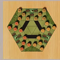 Hexagonal Board Game Design With Wooden Background Colored Tiles Blue Center Area And Resource Symbols