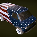 Vintage Blue Van With American Flag Stars And Stripes Design