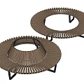 Modern Circular Outdoor Chair with Wooden Slats and Black Metal Frame for Garden Patio Seating