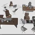 Stylish Modern Office Desks Setup With Ergonomic Chairs Computer Monitors Table Lamps And Potted Plants