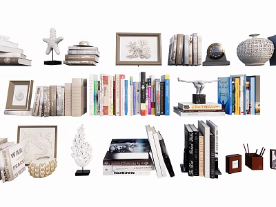 Elegant Decorative Ornaments Combination with Books Frames Sculptures Globe and Starfish for Home Decor 3d model