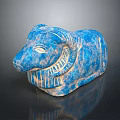 Blue Ram Sculpture With Carved Details And Textured Surface On Dark Base