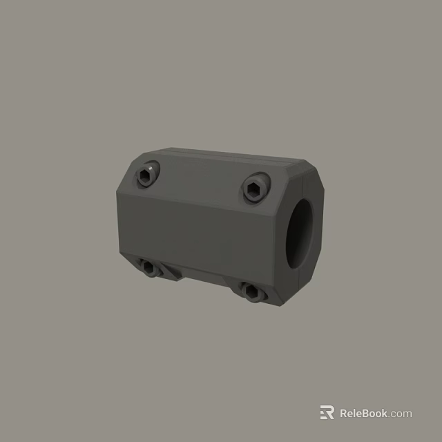 Solid Gray Rectangular Mechanical Part With Cylindrical Holes And Bolt Mounting Holes 3d model 