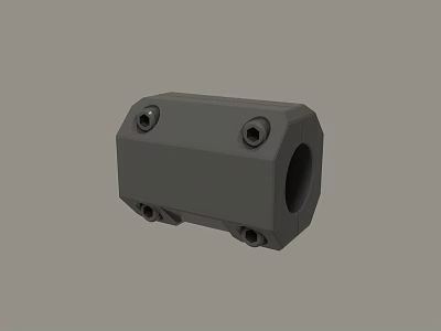 Solid Gray Rectangular Mechanical Part With Cylindrical Holes And Bolt Mounting Holes 3d model