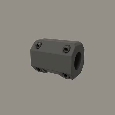 Solid Gray Rectangular Mechanical Part With Cylindrical Holes And Bolt Mounting Holes 3d model