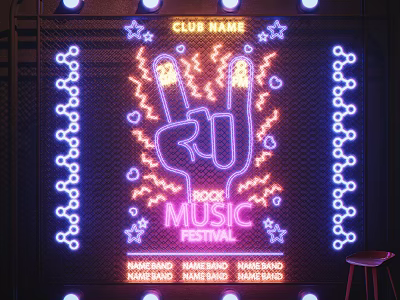 Neon Decorative Lights With Peace Sign Stars Lightning For Rock Music Festival Club Name 3d model