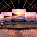 Large Stage Setup With Auditorium Seats And Seaside Sunset Backdrop 3d model