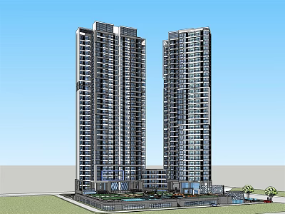 Modern High Rise Residential Buildings With Landscaped Garden And Swimming Pool 3d model