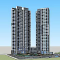 Modern High Rise Residential Buildings With Landscaped Garden And Swimming Pool