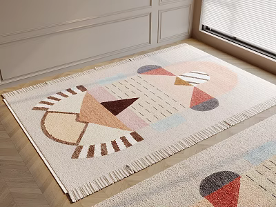 Square Area Rug With Geometric Patterns And Soft Colors 3d model