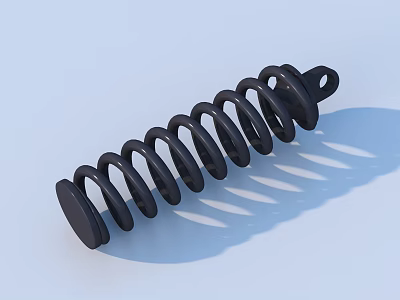 Black Coiled Spring With Circular Loops On Light Blue Background 3d model